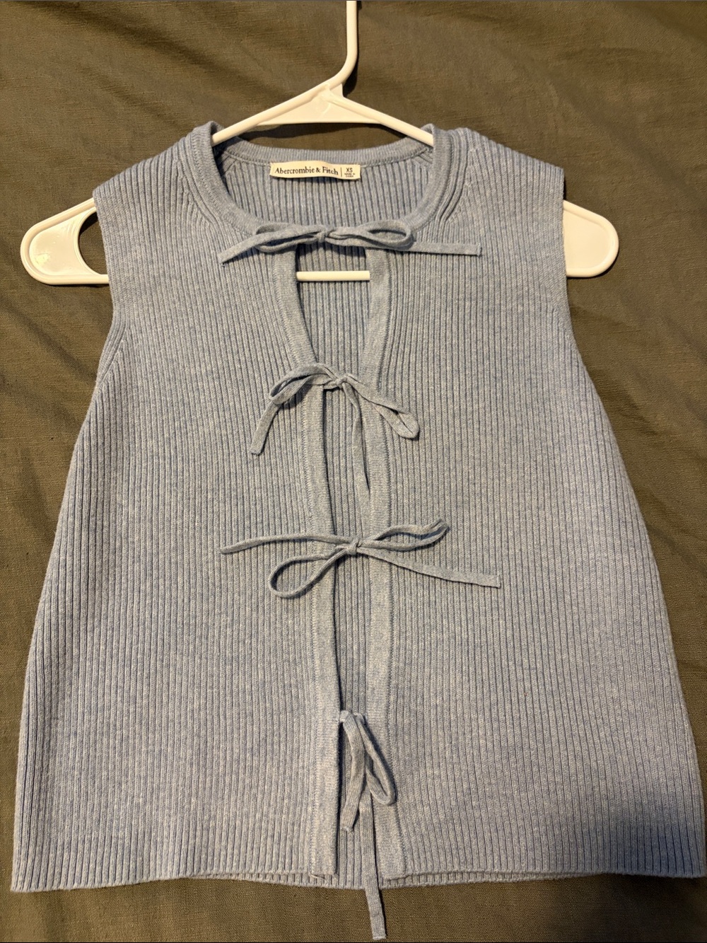 Abercrombie & Fitch Pale Blue Ribbed Tie-Front Knit Shell